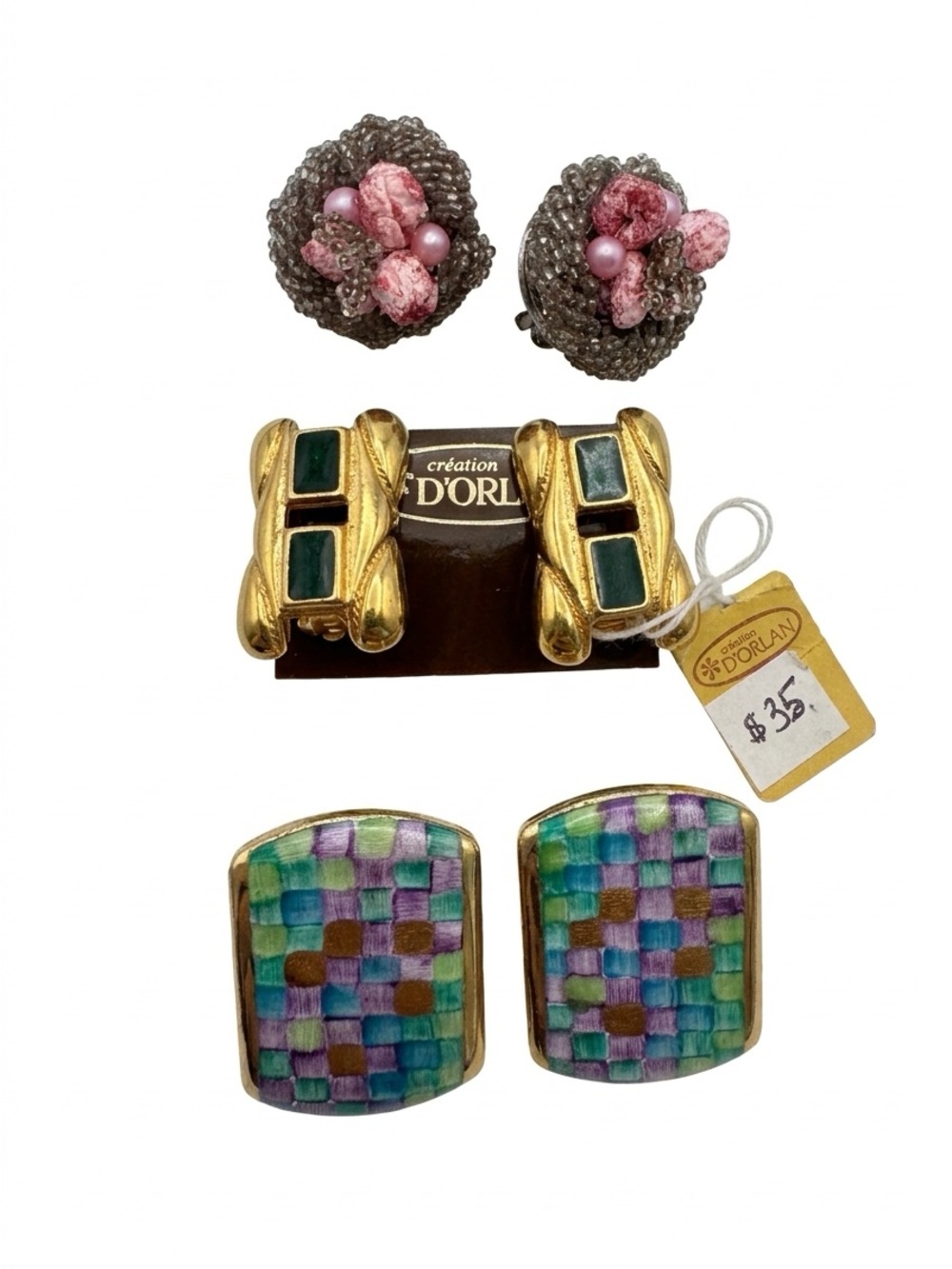 DORLAN and JAPAN signed Clip-On Earrings - Set of 3 Pairs